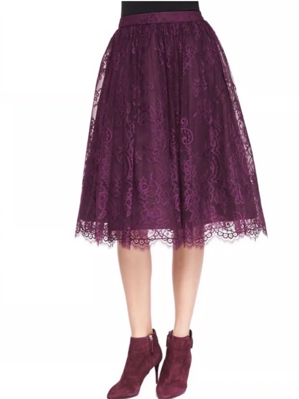 Alice + Olivia Plum Lace Midi Skirt